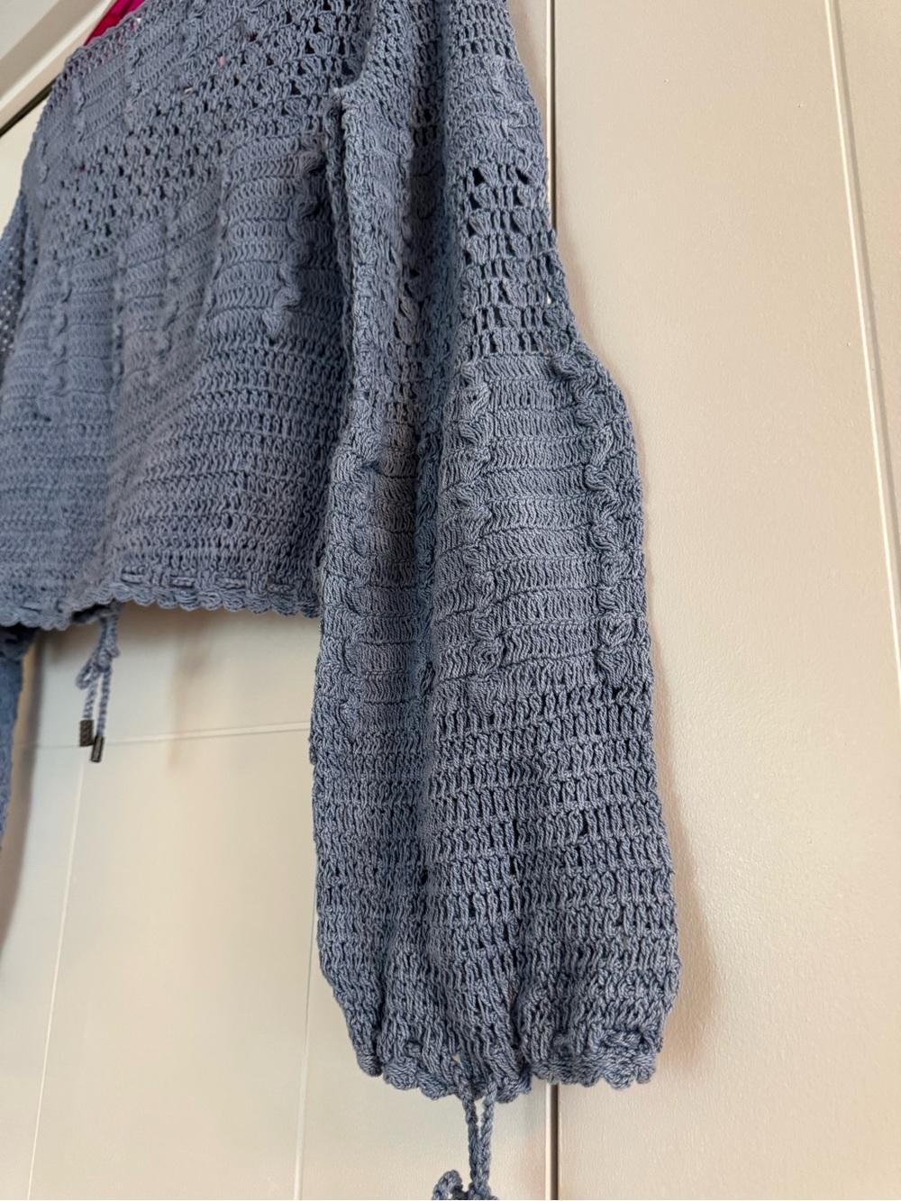 Women's Cropped Crochet Sweater - Dusty Blue - NEW - Size M